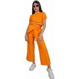 İrem Çocuk Giyim Kız Çocuk Tişörtün Yanları Büzgülü Kısa(Crop) Model Pantolonu Detaylı Turuncu Renk İkili Takım - 02 Turuncu - 5 - 6 Yaş