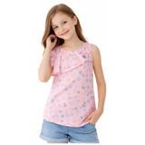 İREM ÇOCUK GİYİM Kız Çocuk Üzeri Desenli Fırfır Detaylı Renk Bluz,Pembe 10-11 Yaş