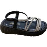 İremsu Kadın Kalın Taban Taşlı Lastikli Sandalet - Siyah