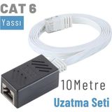 IRENIS 10 Metre Cat6 Kablo Uzatma Seti, Yassı Ethernet Kablo Ve Ekleyici Beyaz