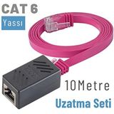 IRENIS 10 Metre Cat6 Kablo Uzatma Seti, Yassı Ethernet Kablo Ve Ekleyici Pembe