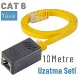 IRENIS 10 Metre Cat6 Kablo Uzatma Seti, Yassı Ethernet Kablo Ve Ekleyici Sarı