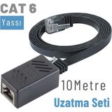 IRENIS 10 Metre Cat6 Kablo Uzatma Seti, Yassı Ethernet Kablo Ve Ekleyici Siyah