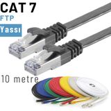 IRENIS 10 Metre CAT7 Kablo Yassı FTP Ethernet Network LAN Ağ Kablosu Siyah