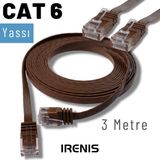 IRENIS 3 Metre CAT6 Kablo Yassı Ethernet Network Lan Ağ İnternet Kablosu Kahverengi