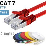 IRENIS 3 Metre CAT7 Kablo Yassı FTP Ethernet Network LAN Ağ Kablosu Kırmızı