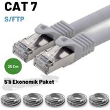 IRENIS 5 Adet 25 cm IRENIS CAT7 Kablo S/FTP Ethernet Network Lan Ağ Kablosu - Gri