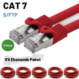 IRENIS 5 adet 3 Metre IRENIS CAT7 Kablo S/FTP Ethernet Network LAN Ağ Kablosu (kırmızı)