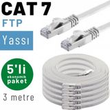 IRENIS 5 adet 3 metre IRENIS CAT7 Kablo Yassı FTP Ethernet Network LAN Kablosu (beyaz)