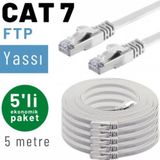 IRENIS 5 adet 5 metre IRENIS CAT7 Kablo Yassı FTP Ethernet Network LAN Kablosu (beyaz)