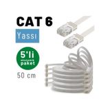 Irenıs 5 Adet 50 cm Cat6 Kablo Yassı Ethernet Network Lan Ağ Internet Kablosu - Beyaz