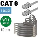 Irenıs 5 Adet 50 cm Cat6 Kablo Yassı Ethernet Network Lan Ağ Internet Kablosu - Gri