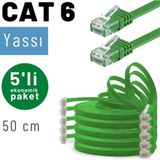 Irenıs 5 Adet 50 cm Cat6 Kablo Yassı Ethernet Network Lan Ağ Internet Kablosu - Yeşil