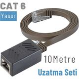 Irenıs Cat6 Kablo Uzatma Seti, Yassi Ethernet Kablo Ve Ekleyici 10 Metre Kahverengi