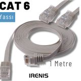 Irenıs Cat6 Kablo Yassi Ethernet Network Lan Ag Internet Kablosu 1 Metre Gri