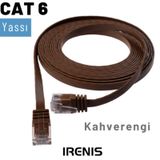 Irenis CAT6 Kablo Yassı Ethernet Network Lan Ağ İnternet Kablosu 50 CM Kahverengi