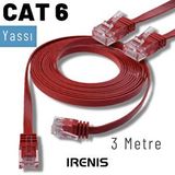 IRENIS Irenis 3 Metre Cat6 Kablo Yassı Ethernet Network Lan Ağ İnternet Kablosu Kırmızı