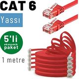 IRENIS Irenis 5 Adet 1 Metre Cat6 Kablo Yassı Ethernet Network Lan Ağ İnternet Kablosu Siyah