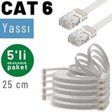 IRENIS Irenis 5 Adet 25 Cm Cat6 Kablo Yassı Ethernet Network Lan Ağ İnternet Kablosu Siyah