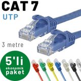 IRENIS IRENIS 5 adet 3 metre CAT7 Kablo Ethernet Network İnternet LAN Kablosu (mavi)