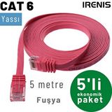 IRENIS Irenis 5 Adet 5 Metre Cat6 Kablo Yassı Ethernet Network Lan Ağ İnternet Kablosu Siyah