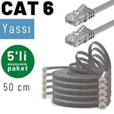 IRENIS Irenis 5 Adet 50 Cm Cat6 Kablo Yassı Ethernet Network Lan Ağ İnternet Kablosu Siyah