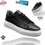 İri Ayak Iriayak Büyük Numara Hakiki Deri 40-48 / Rahat Taban Casual Ayakkabı/ Erkek Sneaker - Günlük Kullanıma Uygun - Siyah Beyaz