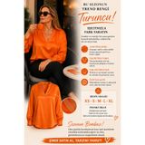 irina varol Kadın Turuncu İpek Dokulu Taş Detaylı Bluz Oversize Uzun Kollu Şık Gömlek XS-XL