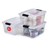 Iris Ohyama, 3'lü set istiflenebilir saklama kutusu, klik kilitli – New Top Box NTB-15 – plastik, şeffaf, 3 x 15 l, U 39,5 x G 29 x Y 18,6 cm
