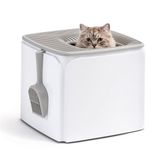 Iris Ohyama ABD Büyük Premium Kare Üst Girişli Kedi Kumu Kutusu, Çöp Parçacık Yakalama Kapağı ve Gizlilik Duvarları ile Kitty Çöp Tavası, Beyaz/Gri