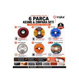 Irişka 6 Parçalı Kesme ve Zımpara Seti 115 mm | Flap Disk Dahil, Metal, Ahşap, Mermer, INOX Kesici, Elmas Granit , İş Gözlüğü Hediyeli