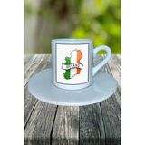 Irlanda Ülke Bayrağı Bayrak Baskılı Türk Kahvesi Fincanı Tabaklı Kişiye Özel Model 2
