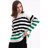 Irmak Kerekli Çizgili Balıkçı Yaka Triko Tunik 1416 - Ekru - Yeşil - XL