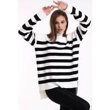 Irmak Kerekli Çizgili Balıkçı Yaka Triko Tunik 1416 - XL - Siyah - Ekru