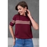 Irmak Kerekli Kadın Bisiklet Yaka Kısa Kol Çizgili Triko Bluz 25111 Bordo-Bej - Bordo - Bej