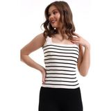 Irmak Kerekli Kare Yaka Çizgili Triko Atlet Triko Bluz 1133 - XL - Beyaz