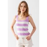 Irmak Kerekli Kare Yaka Triko Atlet Triko Bluz 4041 - S - Lila - Ekru