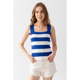 Irmak Kerekli Kare Yaka Triko Atlet Triko Bluz 4041 - Saks Mavi - Beyaz