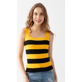 Irmak Kerekli Kare Yaka Triko Atlet Triko Bluz 4041 - Sarı - Siyah - XL