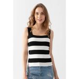 Irmak Kerekli Kare Yaka Triko Atlet Triko Bluz 4041 - XL - Siyah - Ekru