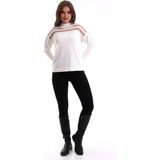 Irmak Kerekli Transparan Çizgili Triko Kazak Triko Bluz 1107 - XL - Ekru
