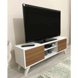 Irmak Mobilya Beyaz-Ceviz TV Sehpası ve Ünitesi – Suntalam Melamin, Ceviz Kapaklı, 120x42x30 cm, Şık Tasarım - Beyaz - Ceviz