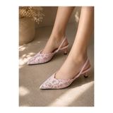 irmona CANSY PUDRA PEMBE DANTEL 3 CM TOPUKLU LASTİKLİ BANTLI SİVRİ BURUN TOPUKLU AYAKKABI