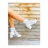 irmona SMİLE BEYAZ DERİ FİLELİ BAGCIKLI 5 CM TOPUKLU YAZLIK BOT SANDALET