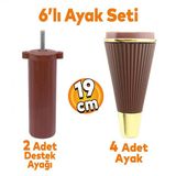 Iron 6'Lı Set Mobilya Tv Ünitesi Konsol Koltuk Kanepe Destek Ayağı 19 Cm Ceviz Ayakları M8 Civatalı