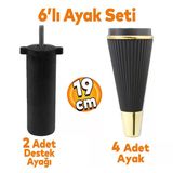 Iron 6'Lı Set Mobilya Tv Ünitesi Konsol Koltuk Kanepe Destek Ayağı 19 Cm Siyah Ayakları M8 Civatalı