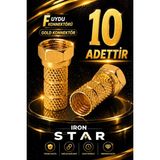 Iron Star 10 Adet Gold F Uydu Konnektörü / Rg6 F Konnektör / Çanak Anten Bağlantı / Rg6 Uydu Kablo Konnektörü / Koaksiyel Kablo Ucu / Uydu Anten Kablosu F /konnektör-Kornektör-Jak-Bağlantı Aparatı-Gold