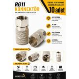 Iron Star 10 Adet RG11 Konnektör / RG11 F Konnektör / RG11 Koaksiyel Kablo Konnektörü / RG11 Uydu Kablosu Konnektörü / RG11 Kablo Ucu Soketi /RG11 Anten Konnektörü /konnektör-Kornektör-Jak-Bağlantı Aparatı