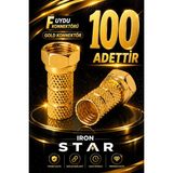 Iron Star 100 Adet Gold F Uydu Konnektörü / Rg6 F Konnektör / Çanak Anten Bağlantı / Rg6 Uydu Kablo Konnektörü / Koaksiyel Kablo Ucu / Uydu Anten Kablosu F /konnektör-Kornektör-Jak-Bağlantı Aparatı-Gold