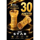 Iron Star 30 Adet Gold F Uydu Konnektörü / Rg6 F Konnektör / Çanak Anten Bağlantı / Rg6 Uydu Kablo Konnektörü / Koaksiyel Kablo Ucu / Uydu Anten Kablosu F /konnektör-Kornektör-Jak-Bağlantı Aparatı-Gold